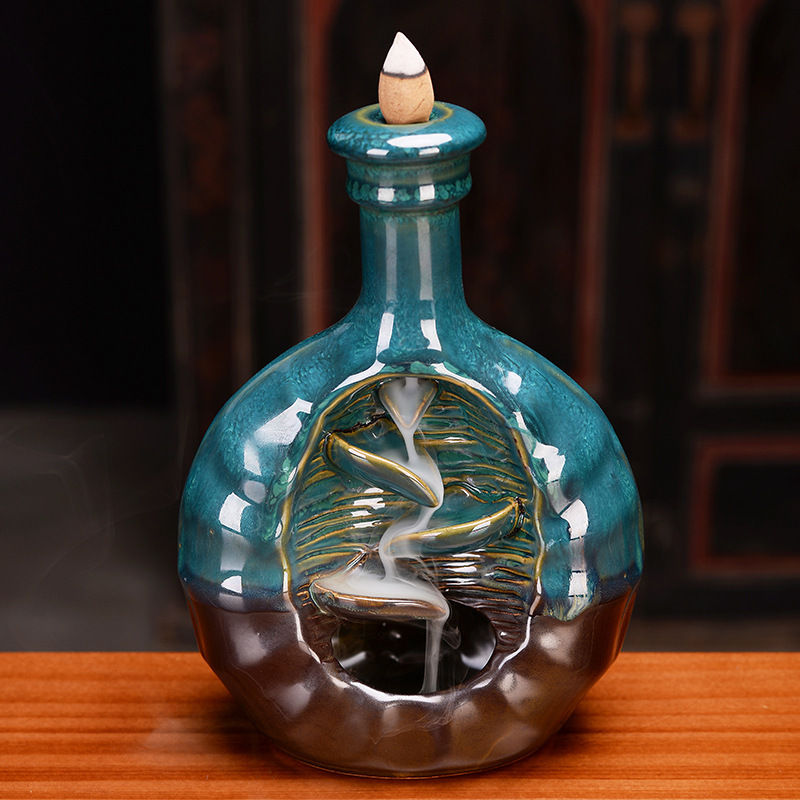 x0酒瓶行云流水倒流香炉 观赏佛教香道摆件 多款现货批发