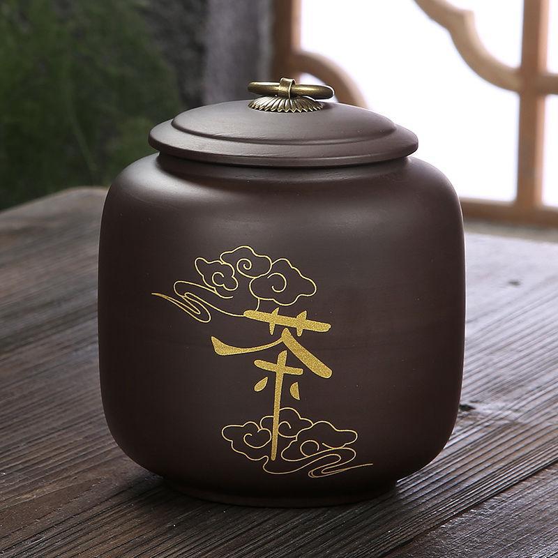 紫砂茶叶罐 陶瓷大号储存罐花茶普洱茶饼罐密封罐茶叶包装合家用