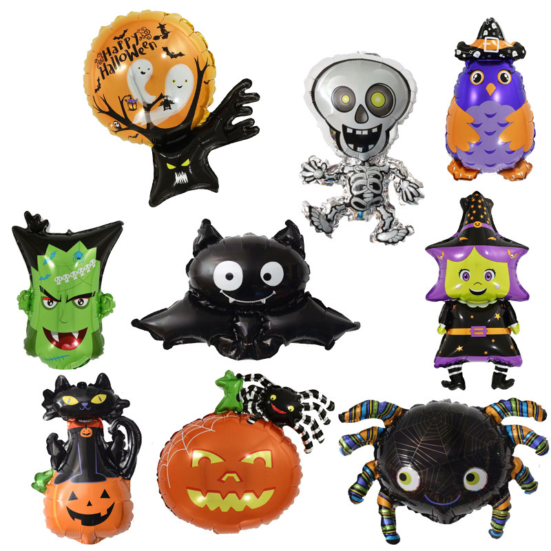 迷你万圣节气球骷髅头南瓜蝙蝠蜘蛛派对节日装饰铝膜气球卡通玩具
