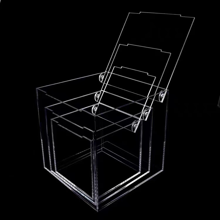 亚克力盒子玩具手办模型透明展示盒带盖免胶水方形亚克力盒子打孔