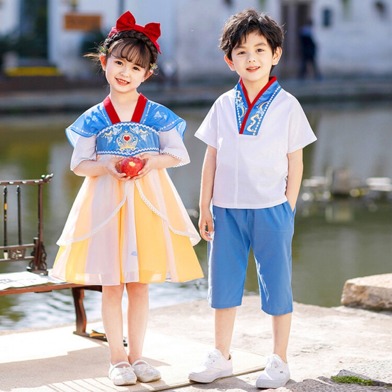 中国风儿童旗袍女童夏季小学生古装幼儿园毕业照服装汉服男童夏装