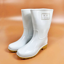现货食品卫生靴白色大码食堂厨房工作雨鞋男女款中高筒耐酸碱雨鞋