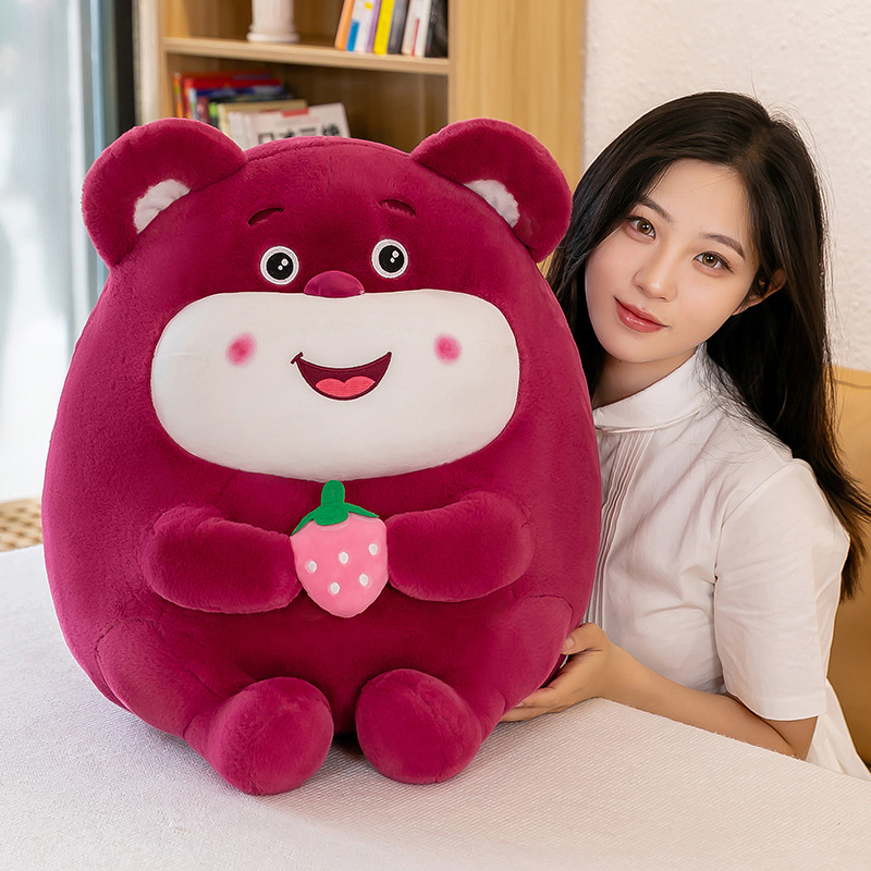批发网红胖墩墩草莓小熊公仔女孩抱抱熊毛绒玩具抱枕玩偶生日礼物