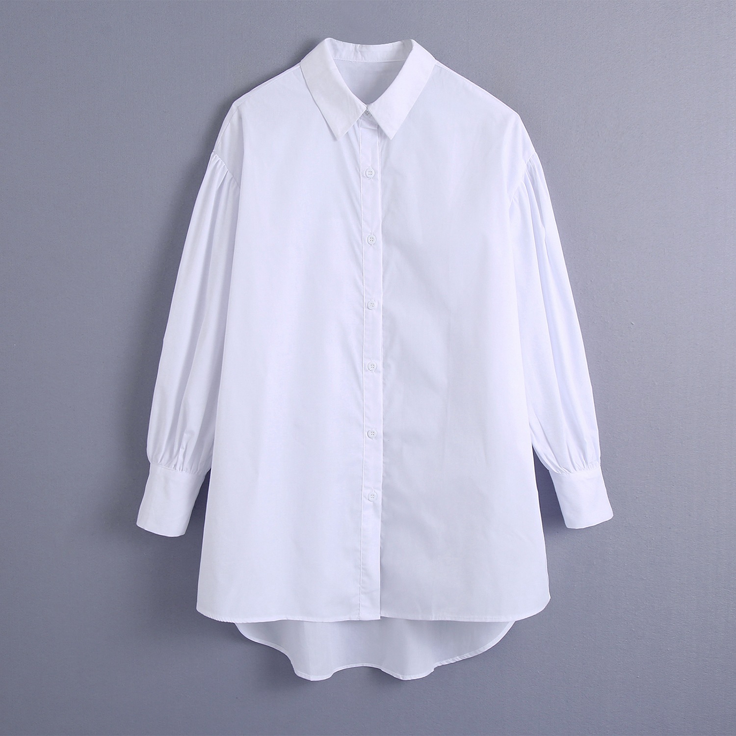 欧美跨境批发亚马逊2021纯色翻领不规则长袖女式衬衫a8es3575g