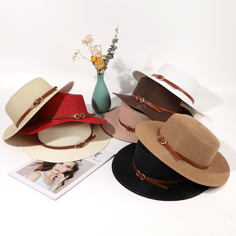 Summer New Outdoor Flat Straw Hat European and American British Straw Sun Hat Men and Women Fashion Casual Beach Sun