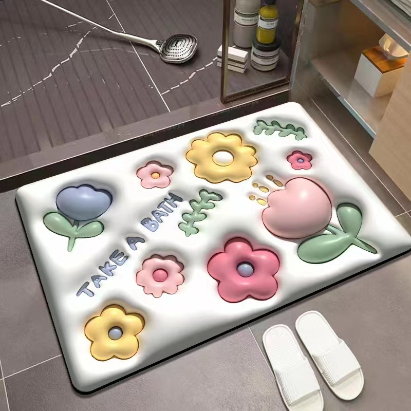 Popular 3D Three-Dimensional Expansion Flower Soft Diatom Ooze Floor Mat Bathroom Absorbent Non-Slip Foot Mat Door Mat in Stock