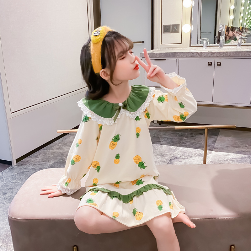 princess middle and big children cute little girl pajamas girls‘ home wear spring and autumn new children‘s lingerie long sleeve cotton skirt