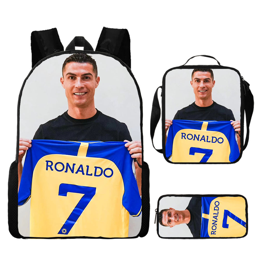 Football Star C Luo Backpack Printed Three-Piece Set Children's Schoolbag Primary and Secondary School Student Backpack Lunch Bag Pencil Case