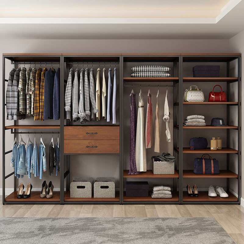 开放式衣柜简易金属衣帽间置物架步入式大容量衣橱小户型挂衣批发