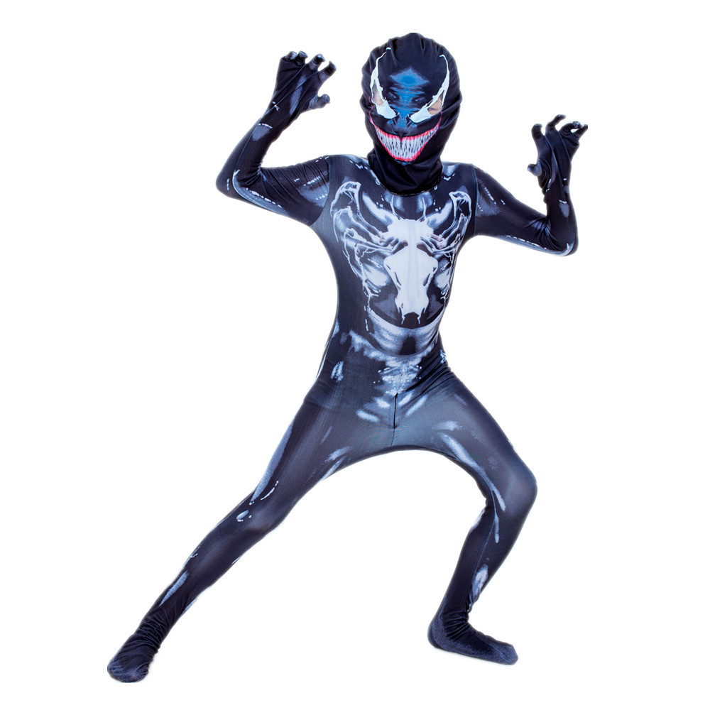 毒液蜘蛛侠cosplay连身衣孩子毒液超级英雄黑蜘蛛紧身衣表演套装