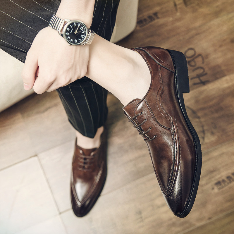 皮鞋男韩版潮流男士休闲商务正装复古尖头英伦发型师上班婚鞋潮鞋