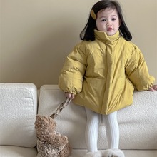 韩版童装2023新款冬季女童90白鸭绒加厚立领黄色羽绒服保暖外套潮