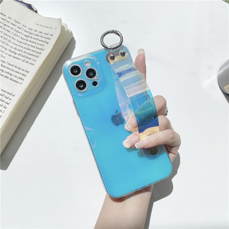 紫炫彩imd软壳适用苹果12promax手机壳xr8/7plus手腕带支架壳女韩