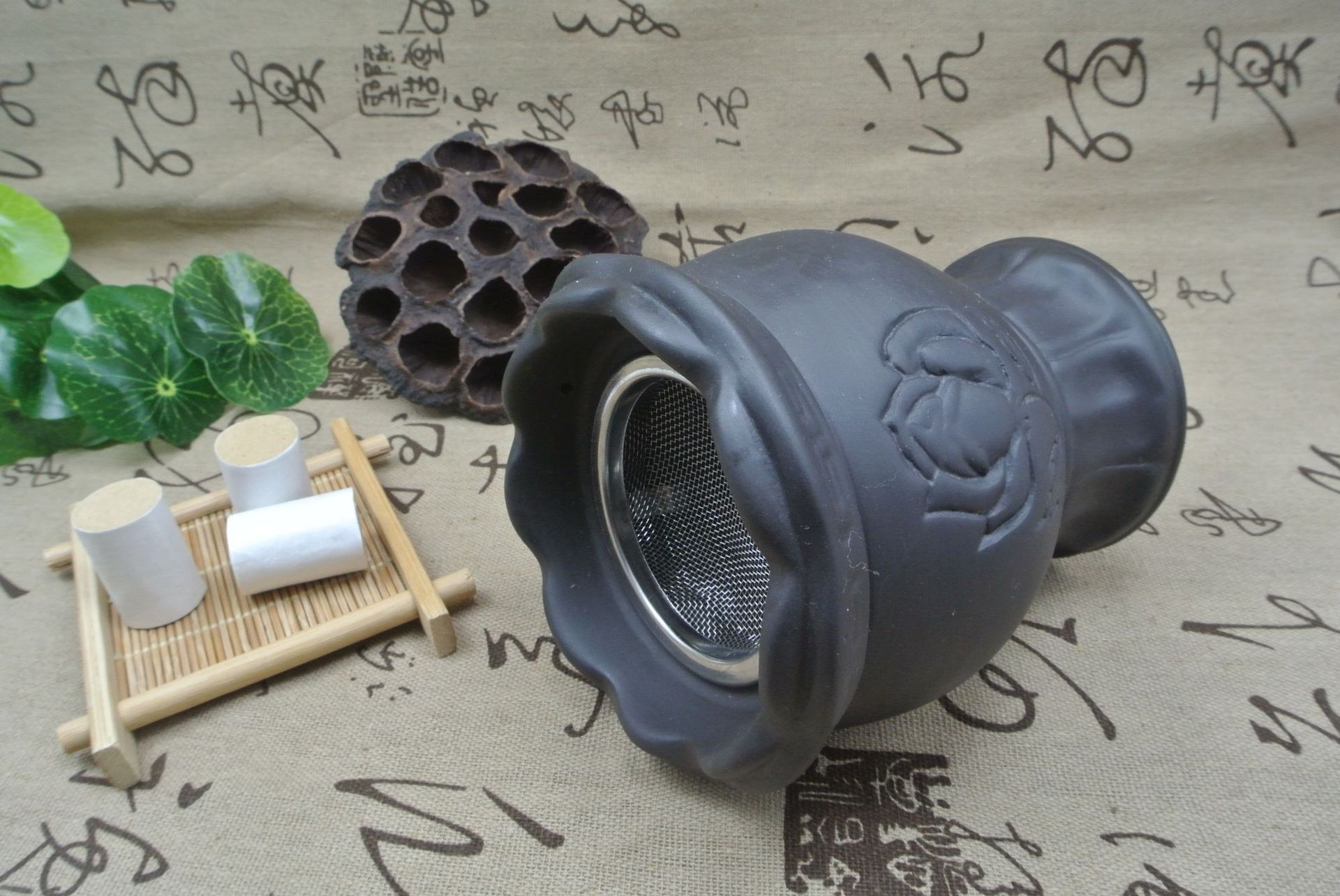 火龙罐紫砂双层莲花口 紫砂火龙罐中号 艾灸刮痧罐用太极中医家用