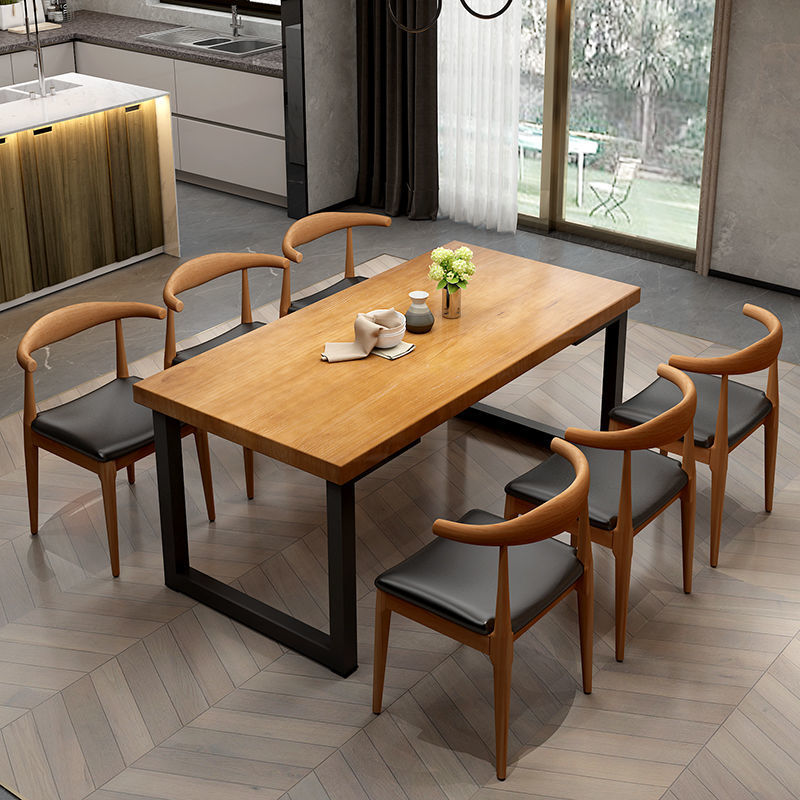 实木铁艺饭店小吃面馆快餐店吃饭桌子烧烤火锅西餐厅复古桌椅组合