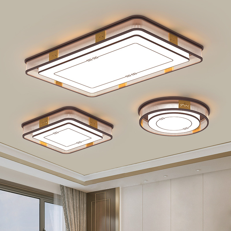 新中式客厅灯吸顶灯 布艺led长方形大厅灯具 中国风仿古灯饰组合