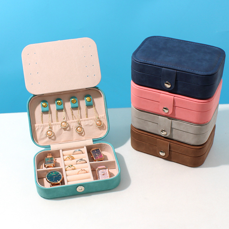 Factory in Stock Wholesale Portable Jewelry Box Large Capacity Double-Layer Mirror Storage Box Rings Ear Studs Necklace Jewelry Box