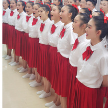 源头货源中学生合唱团演出服初中生秋运动会班服女红长裙诗歌朗诵