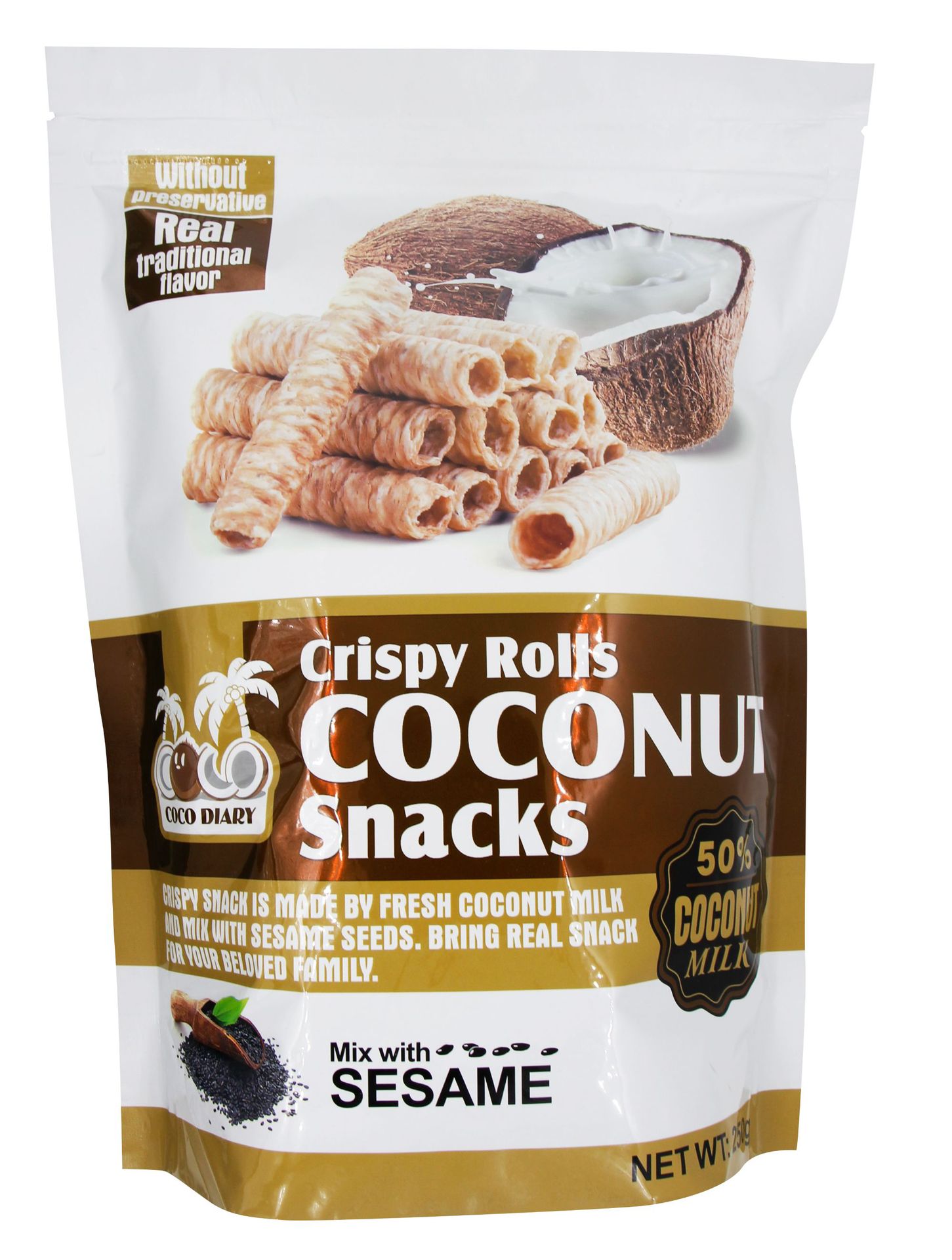 椰子蛋卷250g袋椰子日记椰子味蛋卷泰国进口膨化网红零食批发包邮