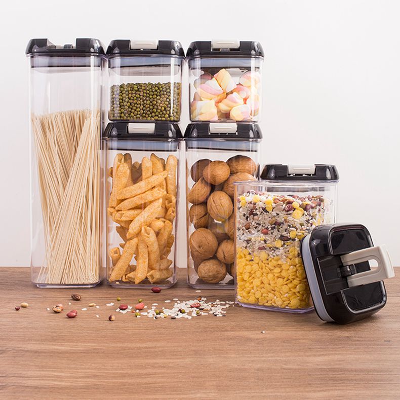 Sealed Jar Cereals Household Kitchen Storage Food Grade Transparent Plastic Storage Box Snack Square Storage Jar