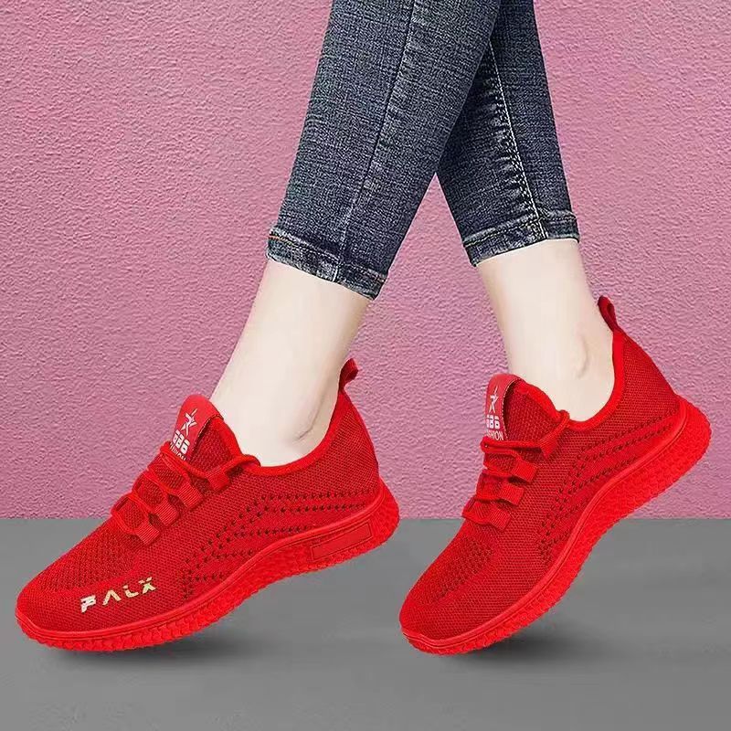 Factory Direct Sales Zhenfei Woven Women's Mesh Surface Shoes Summer Breathable Mesh Flying Woven Women's Pumps Lightweight Lace-up Sneaker