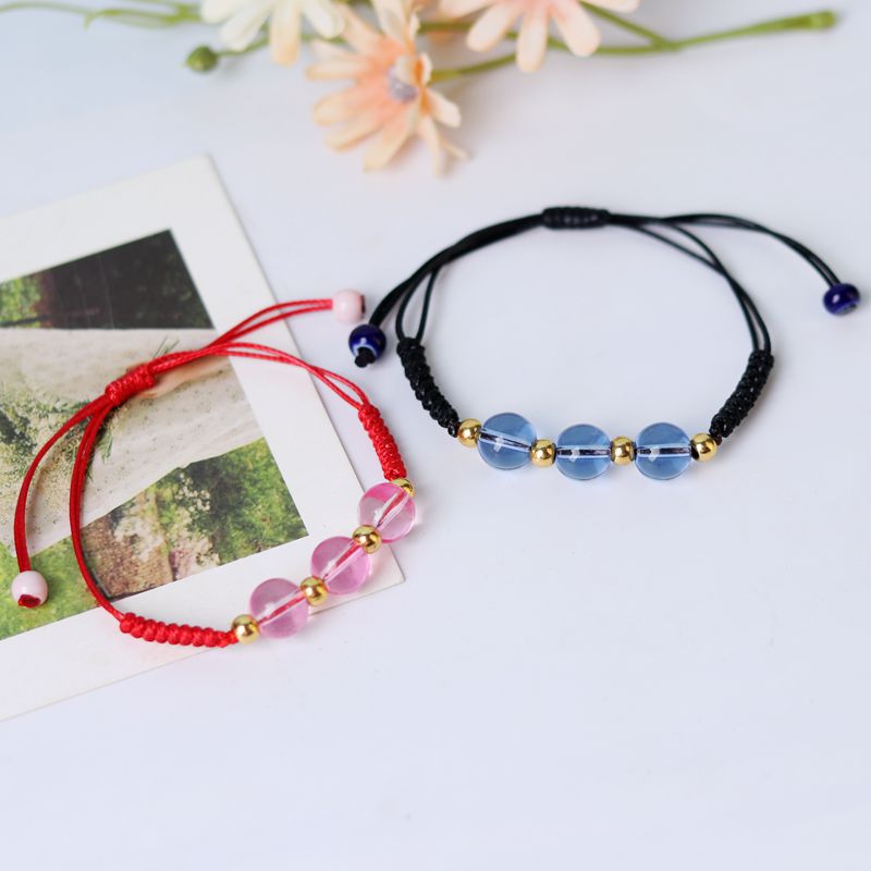 水晶玻璃爱心手链红绳编织手链女 小众设计简约轻奢首饰手绳货源