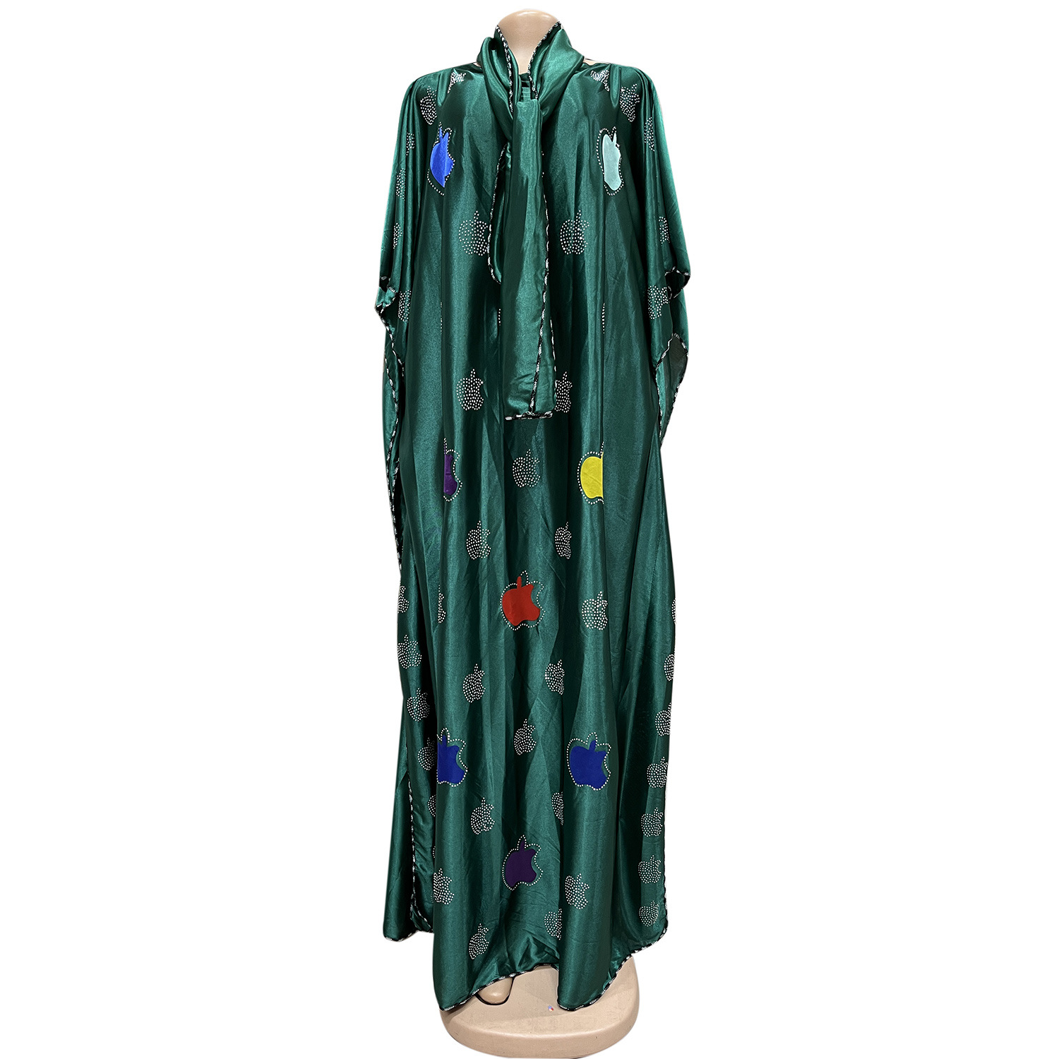 African Cross-Border Muslim plus Size Casual Heavy Embroidery Hot Drilling Forged Applique Maxi Dress Abaya with Headscarf