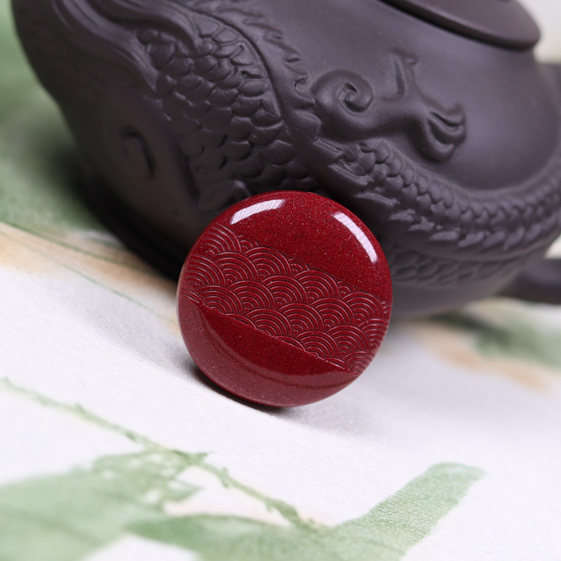 天然朱砂紫金砂帝王砂海浪纹平安扣吊装挂件本命年真朱砂原石