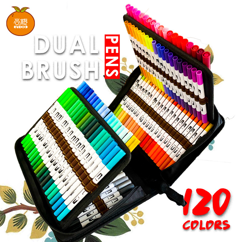 Color Double-Headed Washable Soft Brush Hook Line Pen Watercolor Pens Set Students‘ Supplies Color Pen Wholesale
