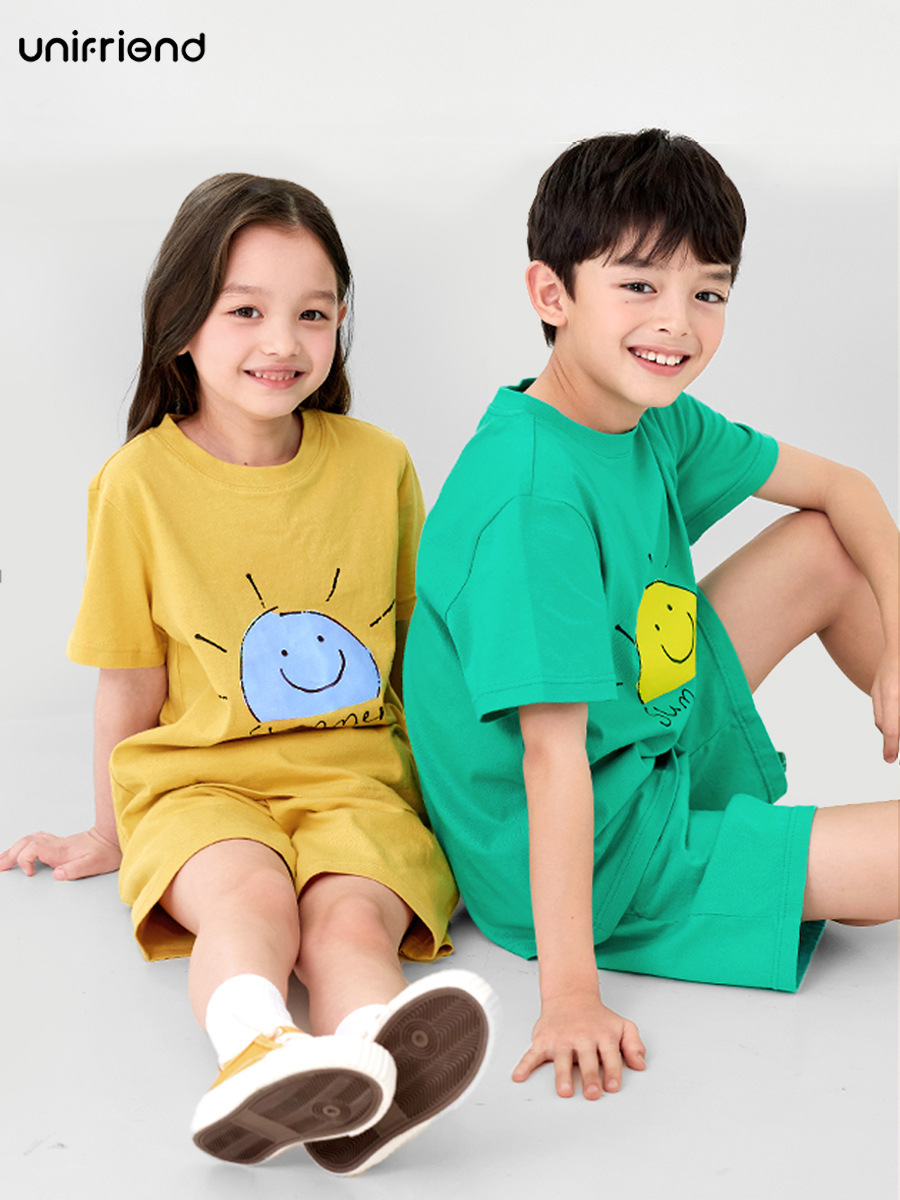 Unifriend Kindergarten Garden Clothes Summer Boys' Sports Suit Girls' Short Sleeve Pure Cotton Baby Casual 2-Piece Set Baby Clothes