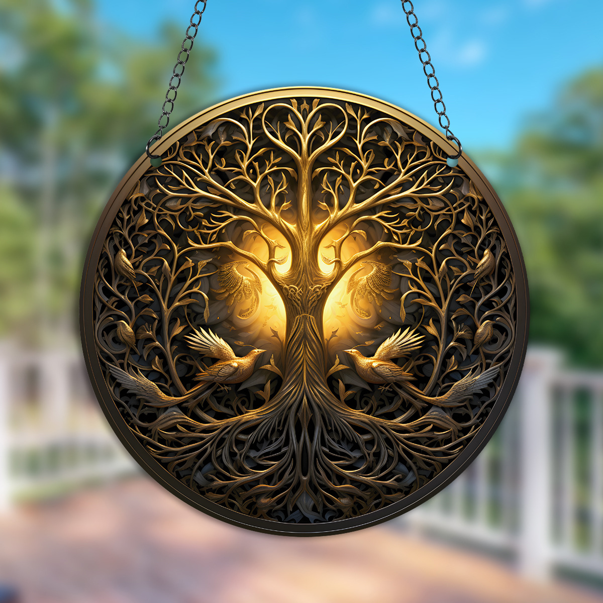 跨境热卖新品亚克力金色生命树装饰家居客厅走廊门牌橱窗挂件批发