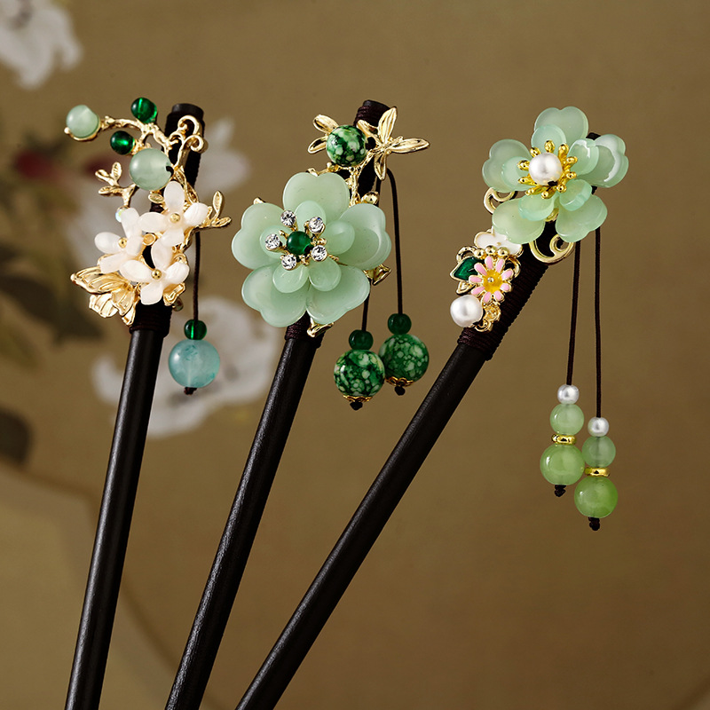 palace style ebony hairpin ancient style han chinese clothing flowers hair clasp retro tassel buyao hairpin ancient costume updo hair accessories