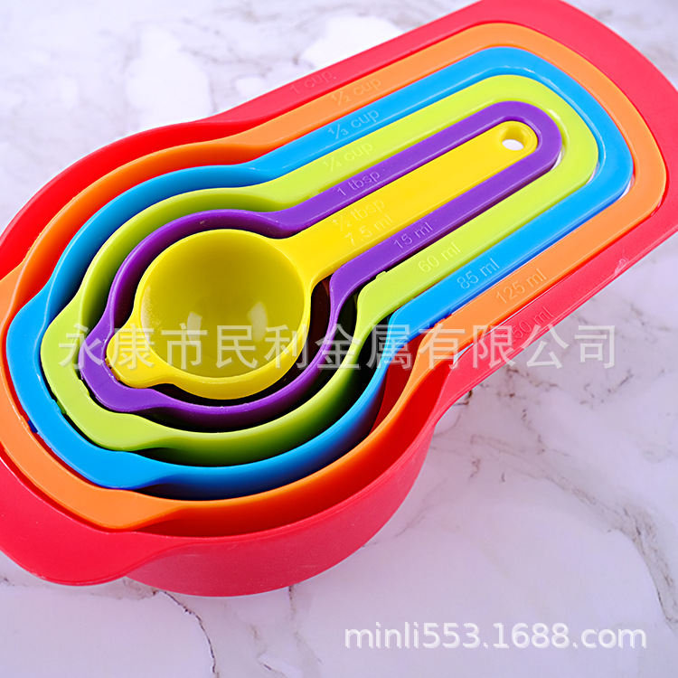 6-Piece Rainbow Plastic Measuring Cups and Spoon Baking Tool Six-Piece Set Measuring Spoon Seasoning Spoon