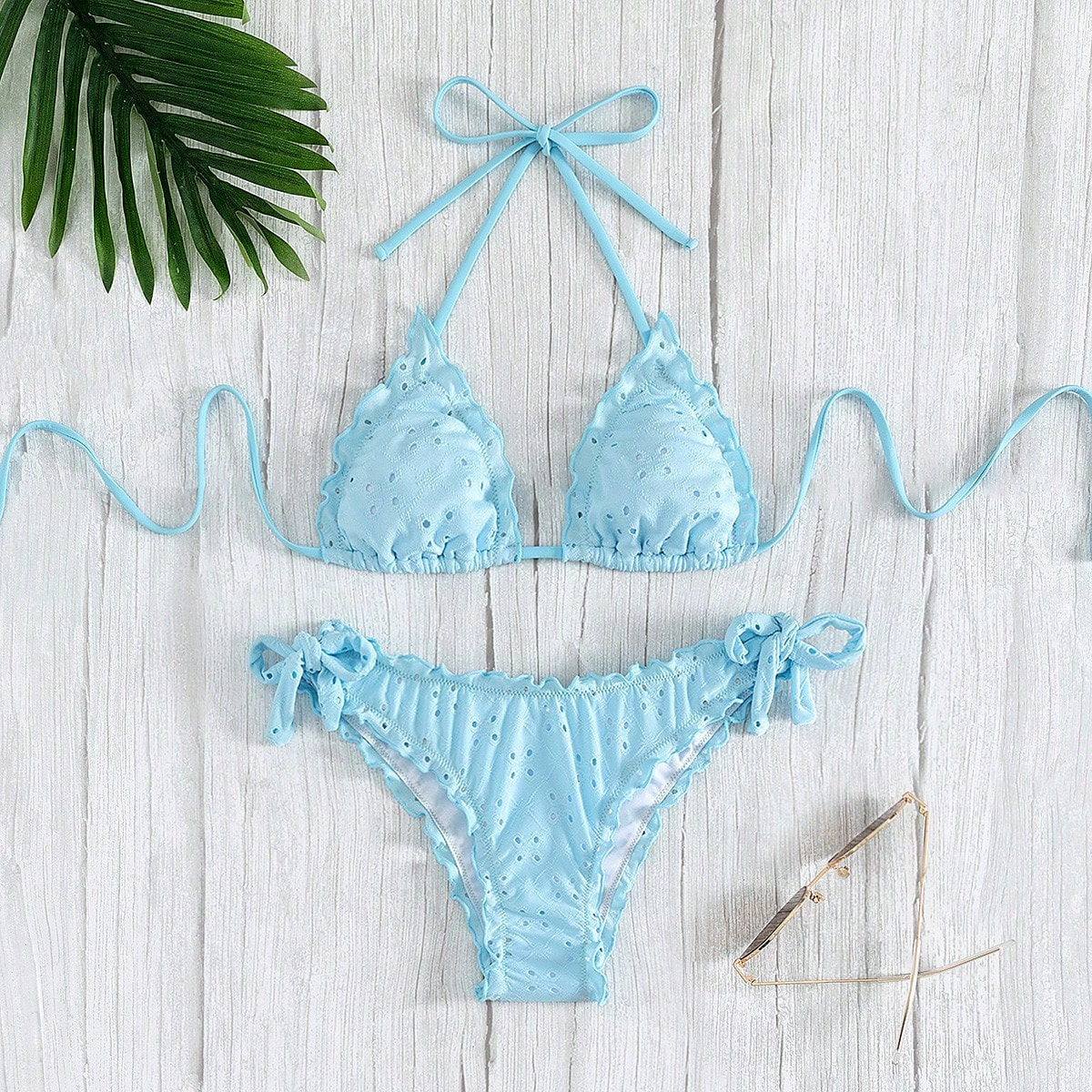 欧美女泳装亚马逊泳衣速卖通比基尼跨境ins新款提花蕾丝少绿可爱