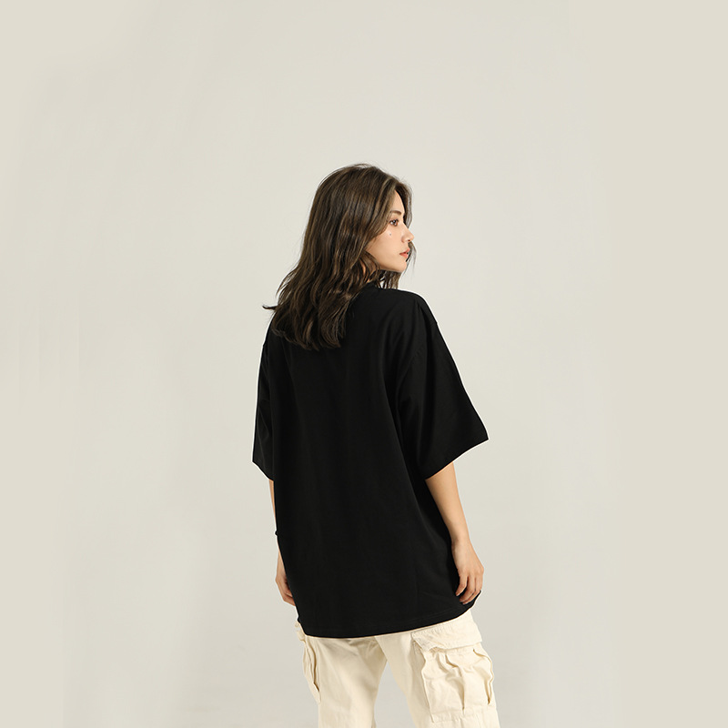 220G Heavy Drop-Shoulder T-shirt American Fashion Brand Oversize Cotton Short Sleeve Summer Loose Bottoming Shirt Women's Fashion