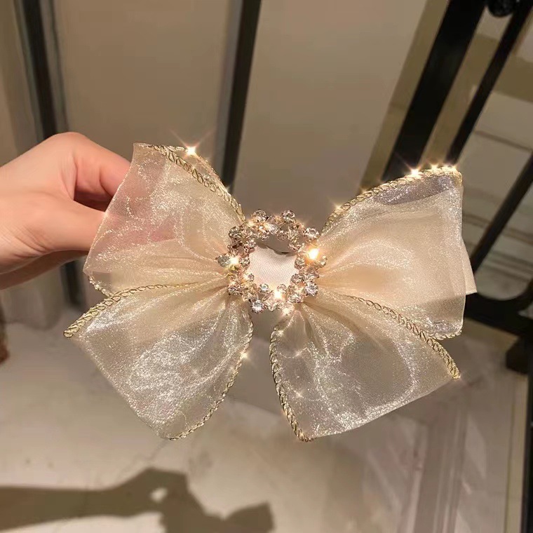 Lace Organza Bow Barrettes Mori Style Super Fairy Retro Korean Internet Celebrity Hair Accessories Rhinestone Spring Clip Top Clip Women