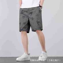 夏季印花黑色纯棉短裤男士短裤薄款潮流休闲迷彩口袋宽松五分裤