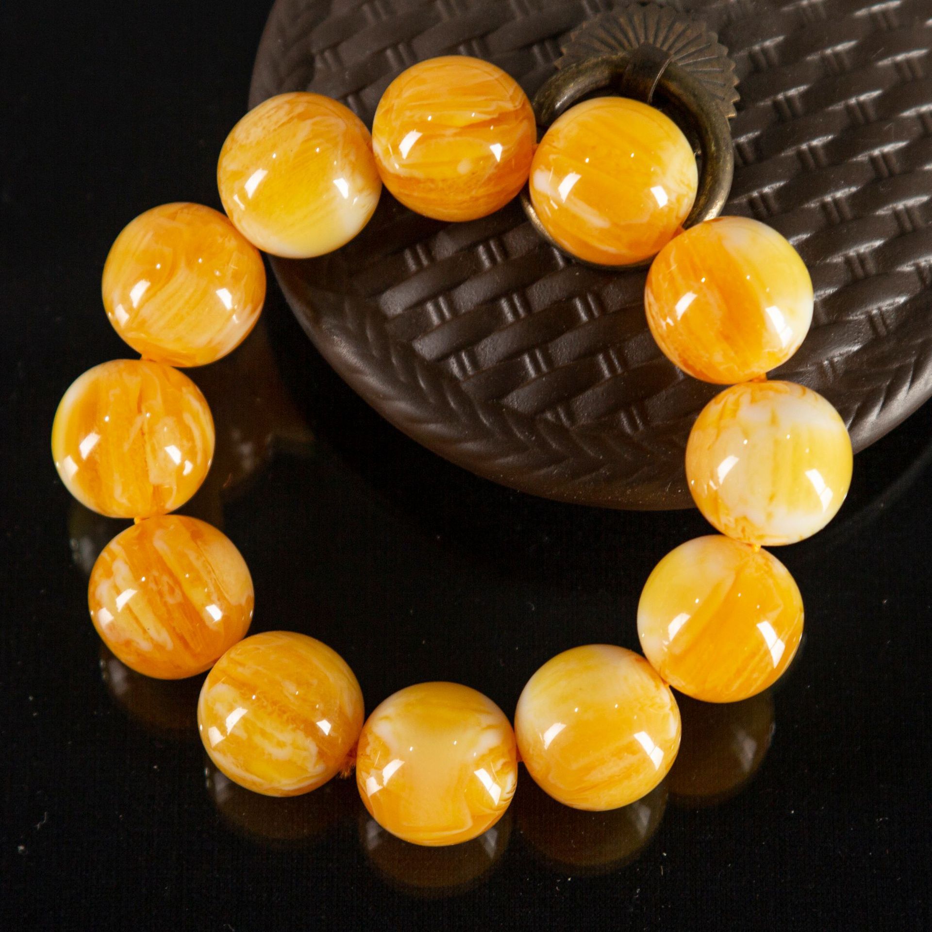 天然琥珀蜜蜡鸡油黄白蜜108颗佛珠圆珠手串手链男女款二代蜜蜡2cm