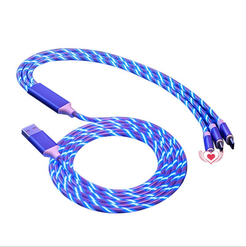 One Drag Three Flow Light Android Colorful Horse Racing Light Car Luminous Three-in-One Charge Cable Wholesale 12 Pieces Material