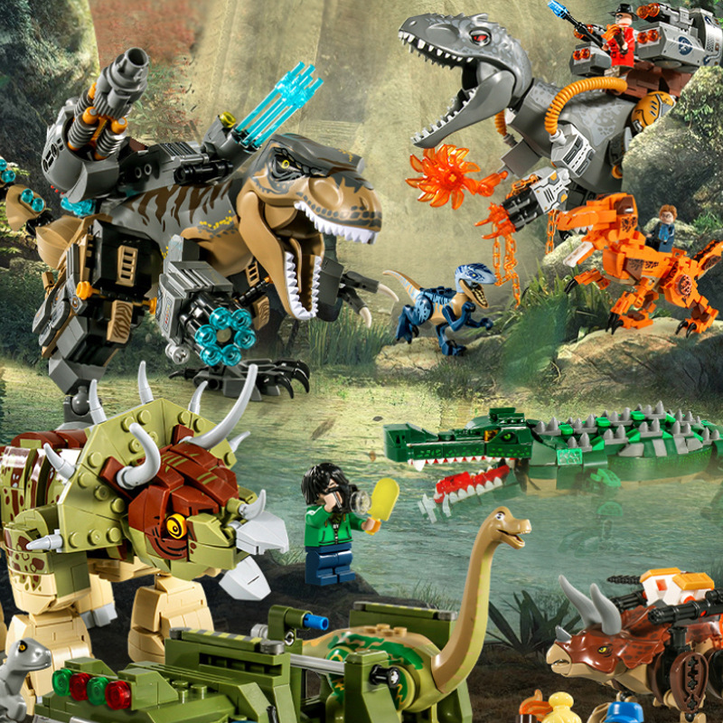 兼容乐高恐龙积木侏罗纪霸王龙模型公园机械龙世界拼装玩具批发