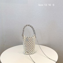 包包女2024新品韩国网红小清新水钻珍珠链条迷你手机包手提斜挎包