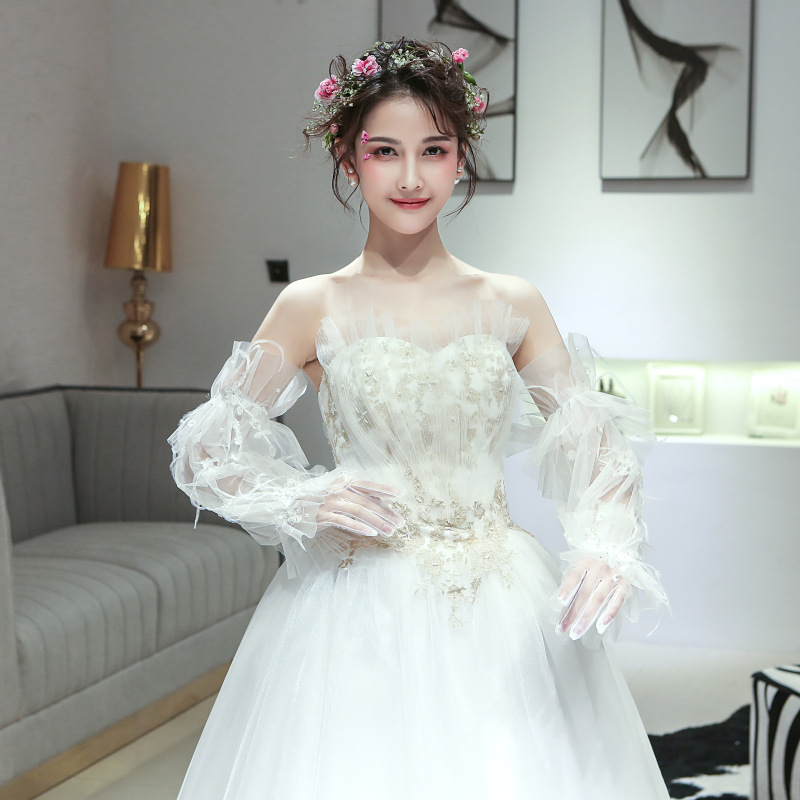 婚纱手套遮手臂网纱套袖套结婚新娘手套珍珠蕾丝长款影楼婚礼拍照