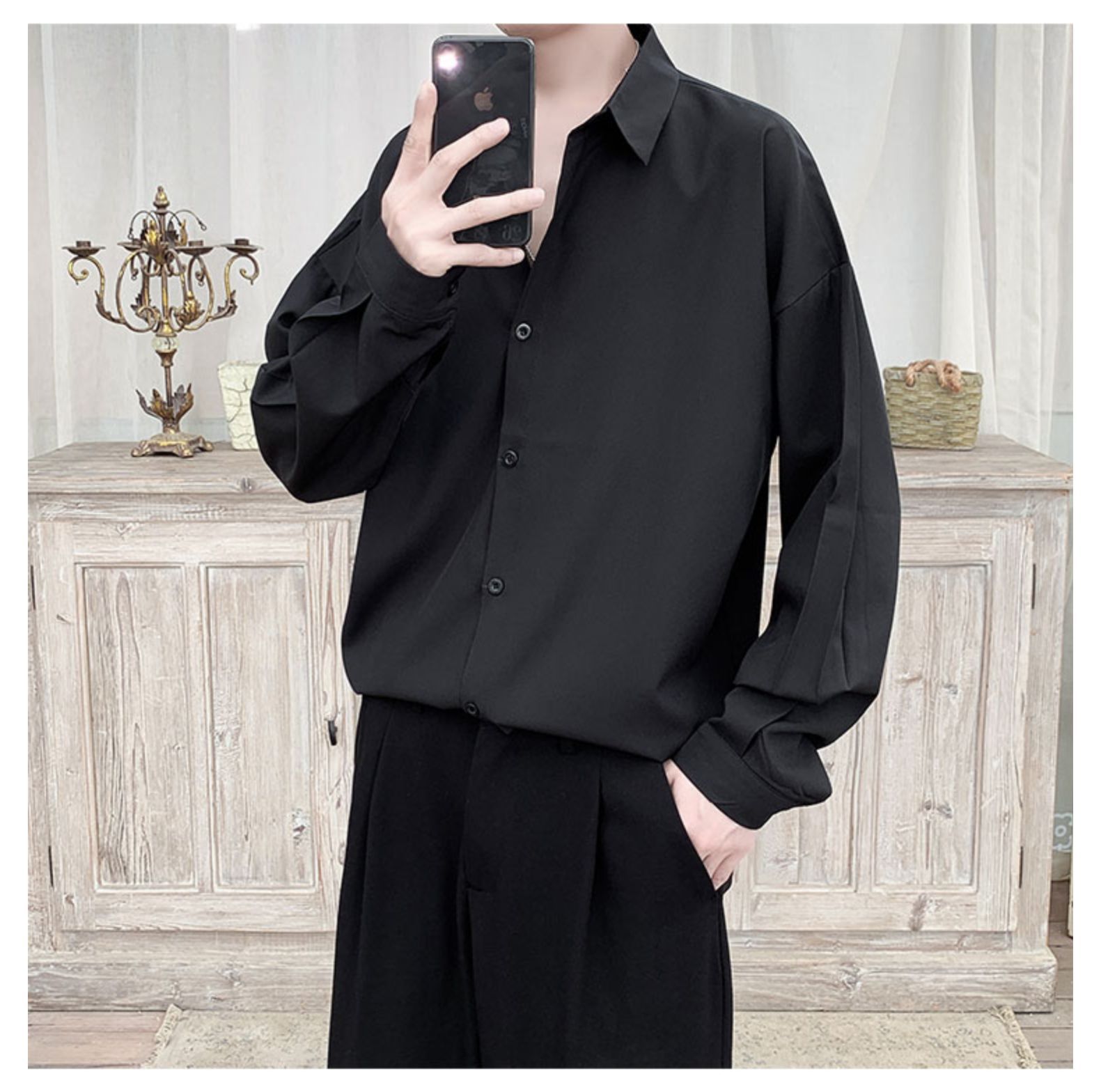 2021暗黑禁欲系盐系衬衫男长袖垂坠ins设计感男友风痞帅气质衬衣