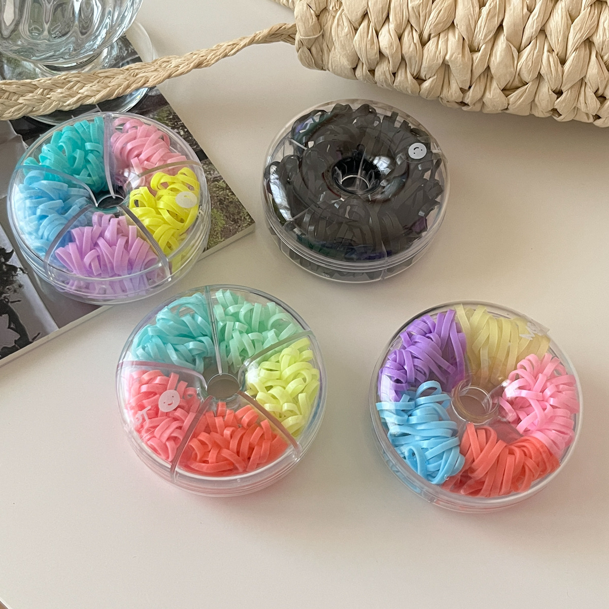 Candy-Colored Donut Boxed Hair Rope Basic Disposable Rubber Band Girl High Elastic Hair Bands Durable Hair Ring