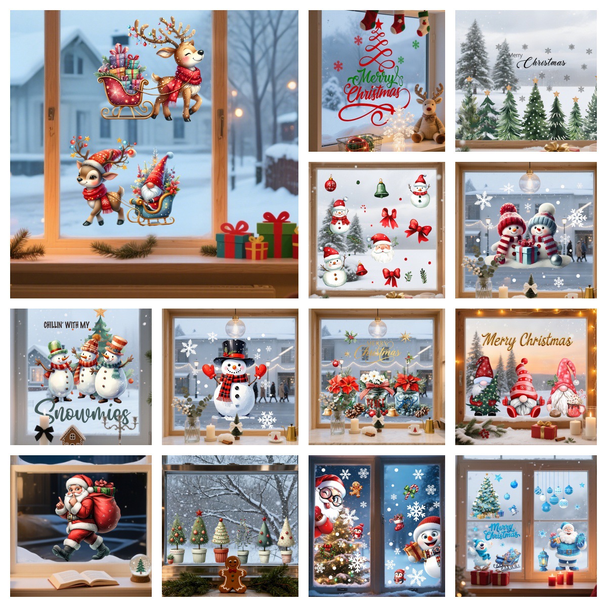 圣诞老人窗贴 圣诞节派对狂欢装饰品门窗墙壁场景布置静电透明膜