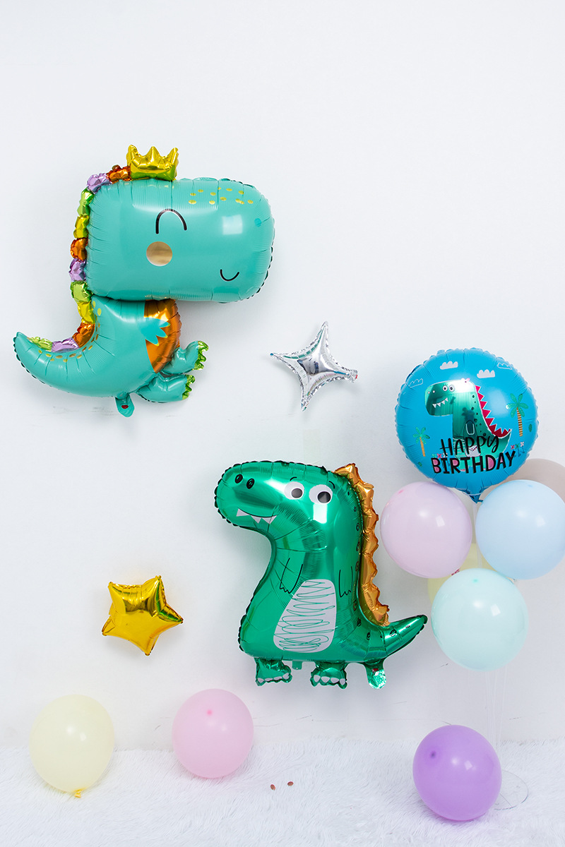 小恐龙铝膜气球生日快乐喷火长颈龙主题派对装饰场景布置儿童玩具