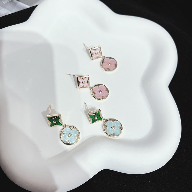 925银针滴珠光油四叶草耳环小众时尚气质耳坠高级感耳饰女-阿里巴巴