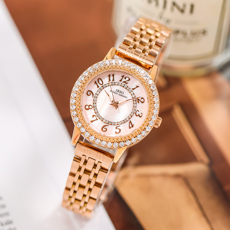 大牌同款手表女钢带镶钻数字贝壳面防水女士手表气质专柜正品网红