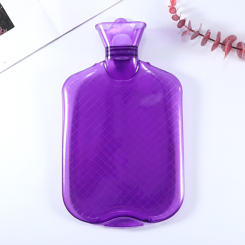 In Stock Wholesale High Density PVC 2000ml Hand Warmer Large Water Injection Hot Water Bottle Violet Hot Water Bag