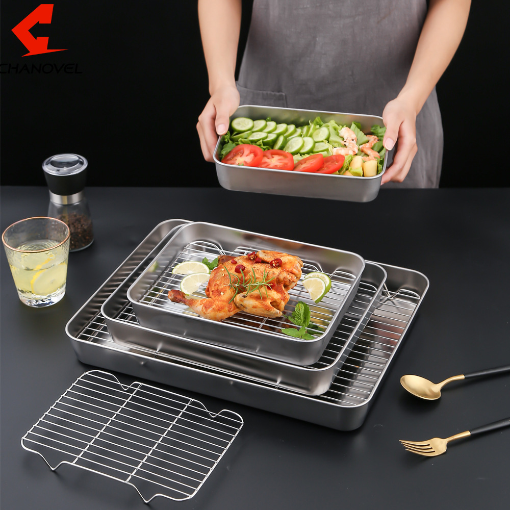 Stainless Steel Deepening Baking Plate Dining Plate Japanese Style Flat Bottom Hotel Tray Cooking Plate with Lid Refrigerator Refrigeration